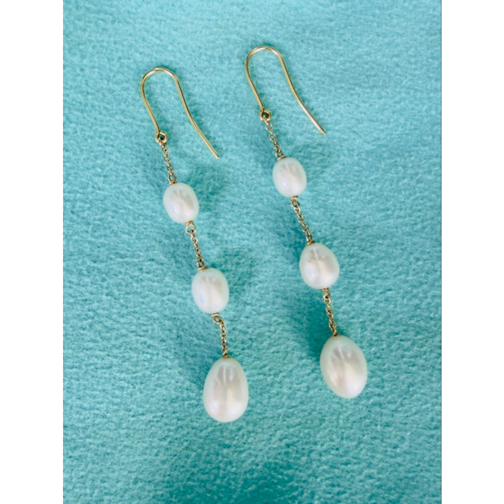 Tiffany By The Yard Pearl Earrings Freshwater Pearl 18k Gold Drop Earrings